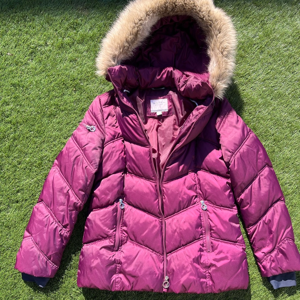 Nautica Berry Purple Faux Fur trimmed hood  puffer size L